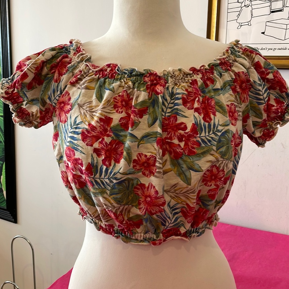 American Eagle cropped elastic off shoulder/on shoulder scoop neck top Medium